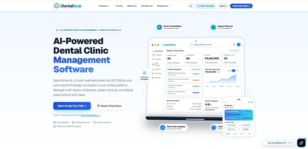 DentalDesk AI-powered dental clinic management software preview