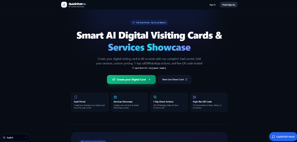 QuickVisit.in smart AI digital visiting card SaaS preview