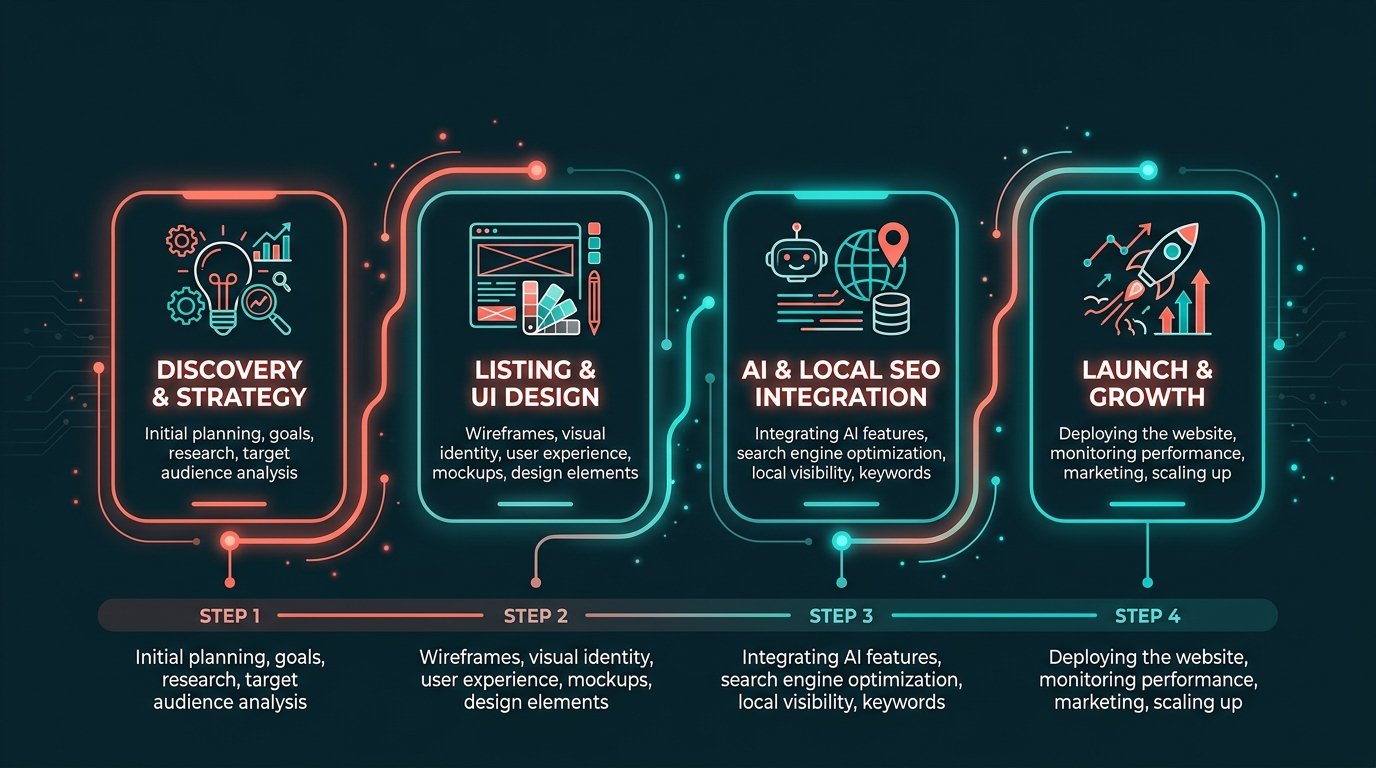 4-step development process diagram for salon and spa websites in Nagpur.