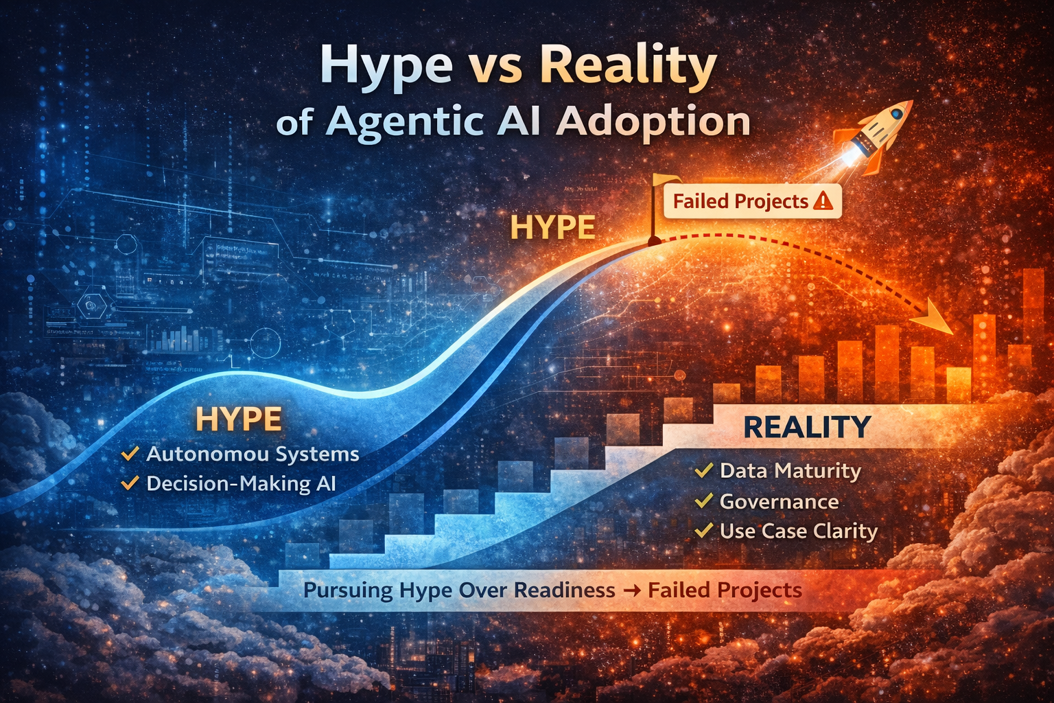 Agentic AI hype versus real-world readiness diagram